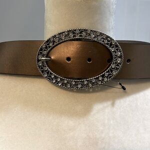 NWT CHICO’S Contemporary Copper Metallic Belt with Rhinestone Buckle - L